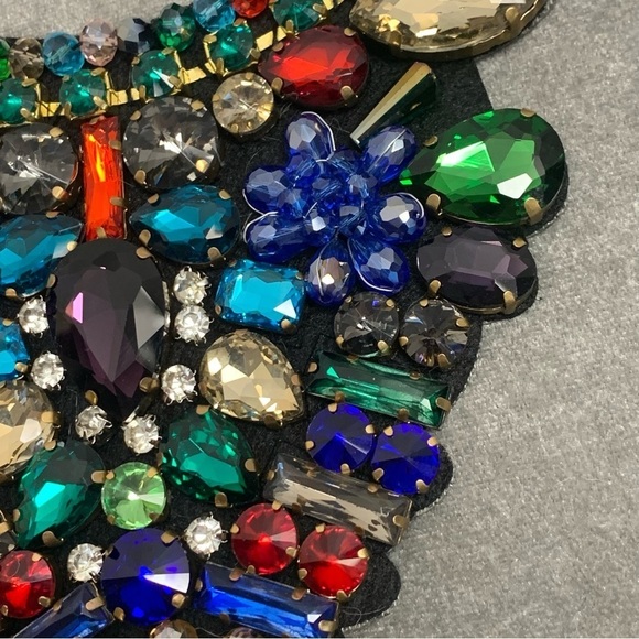 Multicoloured rhinestone gem jewelled bib statement necklace - Picture 5 of 15